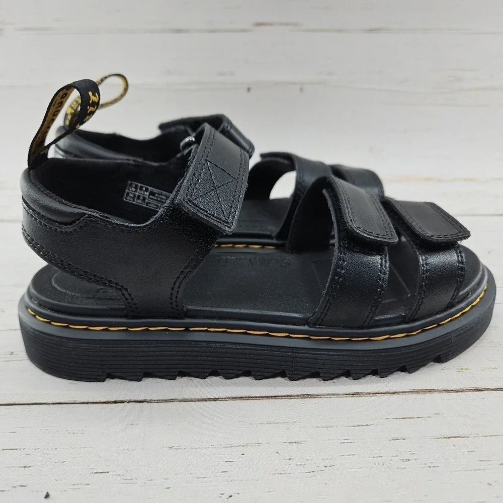 Dr Martens Klaire J Youth Junior Girls 5‎ Leather Black Strappy Sandals Adjust